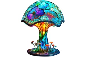 BQSHX Painting Glass Mushroom Table Lamp, 5.9in Colorful Vintage Mushroom Lamp, Built-in 150mAh AG10 Button Cell,Bedside Lamp Suitable for Bedroom Living Room Home Office Decor Gift (Colourful)