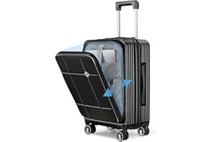 Anysea Maleta de Cabina Equipaje de Mano: Maleta Rígida con Apertura Frontal, Maleta Trolley Expansible con Compartimento para Portátil,Ruedas Spinner Silenciosas,TSA,100% PC,55cm,35L(Negro, M)