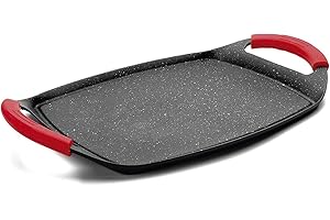 MGE WORLD MGE - Bistecchiera Antiaderente in Pietra - Piastra Grill per Induzione - Griglia Induzione Antiaderente - Griglia Bistecchiera - 47 x 29 cm