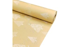 LZRINUE Rollenpaket Weihnachtsgeschenkpapier, 43 cm x 20 m, Kraftpapier, bedruckt mit Sternen und Weihnachtsbaum, recycelbare Kraftpapierrolle für Weihnachten, Geburtstag, Hochzeit, Geschenkpapier