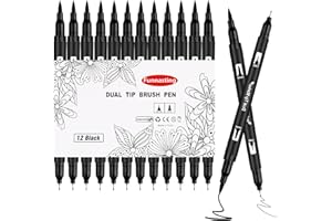 Funnasting Fineliner Penne Black Set, 12 Pezzi Doppia Punta Nero Pigmento Pennarelli Artist professionale per schizzi disegno Comic manga scrapbooking