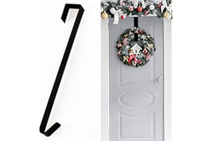 Meschett 1 Pezzi gancio porta ghirlanda porta anteriore,15 Pollici gancio in metallo sopra la porta per decorazioni natalizie e feste,vestiti appesi,ghirlande ect (nero)