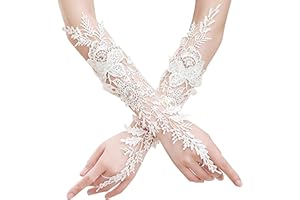 CavspkArt Lace Wedding Gloves,Bridal White Fingerless Glove,Women's Lace Floral Long Glove,Elegant Bridal Prom Gloves for Wedding Party Costume Accessories,Evening Party