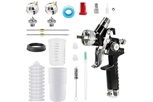HOEXSPRAY Mini HVLP sprutpistol 0,8/1,0 mm munstycke (med 140 ml) | Professionellt färgsprutsystem lackeringspistol tryckluft med 10 stycken 140 ml engångsmuggar sprutpistol