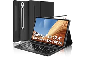 FARYODI Funda con Teclado para Samsung Galaxy Tab S9 Plus 12.4“ 2023 - Funda para Galaxy Tab S9+/S8+/S7+/S7 FE con Portalápices,Español(Ñ) Bluetooth Teclado Desmontable,Negro