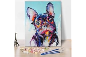 TISHIRON Oil Hand Painting French Bulldogs DIY Paint by Numbers Dog Portrait Painting on Canvas for Adults Beginner Kids Drawing with Brushes Wall Decorations