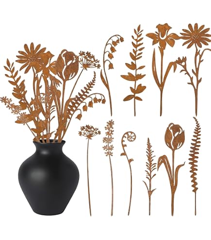 Décoration Métal Rouillé Extérieur 2 Fiches De Jardin Métal Rouillé - Décoration Extérieur Style Rustique Piquet Jardin Rustique