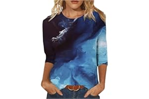 SHZFGUI T-Shirt Femmes Tendance Imprimée T Shirt Souple Comfy Été Col Ron Chemise Femme Coton Manche 3/4 Sport