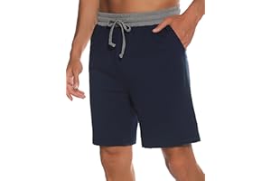 Marvmys Pantalón Corto Pijama Hombre Verano Algodón Pantalones Cortos a Rayas Elástico con Cordón Pantalon Corto Casa Hombre con Bolsillos