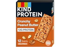 KIND Protein Bars, Gluten Free Snack Bars, Crunchy Peanut Butter, High Fibre, Healthy Snack, Source of Protein, No Artificial Colours, Flavours or Preservatives, Multipack 12 x 50g