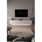 DF17103 3 Dolaplı Duvara Monte TV &Uuml;nitesi 180 cm Modern Askılı Dekoratif, Şık Stilde TV Sehpası BEYAZ