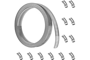 Leiptes Fascette Metalliche Stringitubo 3m x 12.7mm Fascetta in Metallo e 12 Morsetti Tubo Acciaio Inox Fascette Stringitubo Regolabile per il Collegamento di Tubi Tubazioni Cavi