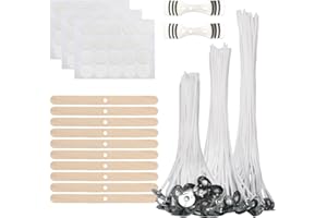 LROCOTANC 150 Pezzi Stoppini per Candele - Stoppini in Cotone per Candele da 10cm/15cm/20cm con Porta Stoppino in Legno e Adesivi per Stoppini Bifacciali supporto in metallo per candele fai da te