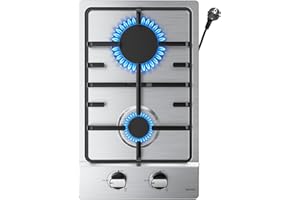 WEHIMO Piano Cottura a Gas 2 Fuochi Inox Da Incasso, 3700W, Protezione Flame-Out, Accensione Elettrica, Gas Naturale/Propano/Butano