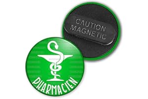 Badgmania Badge Magnétique 3.8cm Pharmacien Caducée Esculape Blanc Fond Vert Identifiant Pharmacie