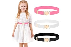 Bubuny Elastische Gürtel für Mädchen 3 Stück, Herz Kindergürtel Mädchen, Taillengürtel für Mädchen, kindergürtel Verstellbarer gewebter Stretch Gürtel für Kleider Jeans, Schwarz, Rosa, Weiß