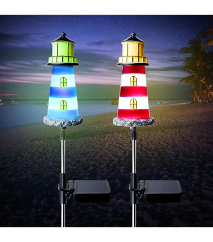 HUIKUANGEU Solar Gartenleuchten Leuchtturm Set - 2 Stück, Wasserdicht, Mit Lichtsensor