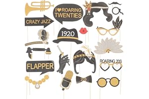 Amosfun 1920s Party Photo Booth Props Roaring 20S Party Photo Posing Props Glitter Paper Card Stock with Bamboo Sticks Decoration 20PCS