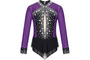 ranrann Dziecko Dziewczyna Trykot Gimnastyka Rhinestone Długi rękaw Taniec Siłownia Strój Łyżwiarstwo figurowe Kostium Pokaz 5-16 lat