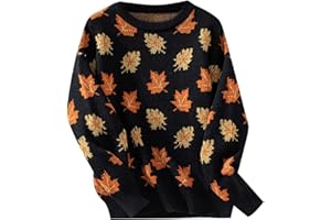 WWricotta Women's Fashionable Autumn and Winter Maple Leaf Pattern Round Neck Long Sleeved Casual Pullover Knitted Sweater Long Sleeve Quarter Zip Sweater