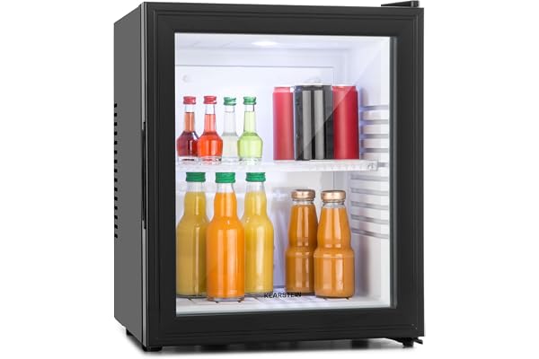 KLARSTEIN Brooklyn Mini Frigo de Chambre de 30L pour Snacks et Boissons, Petit Frigo Top Silencieux, Mini Bar, Petit Réfrigérateur Camping, Cosmetique, Refrigerateur avec Étagères Réglables, 12-18°C