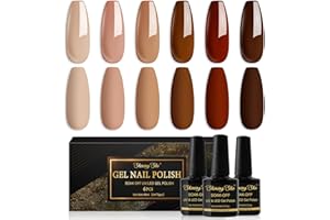 Shining She Smalti Semipermanenti per Unghie, 6 Colori Nude Beige Caramello Marrone Scuro Smalto Semipermanente Unghie Soak Off UV LED Gel Unghie Autunno e Inverno Nail Salon,8ML