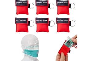 DZTSMART Beatmungsmaske 6 Stück,CPR Maske Schlüsselanhänger mit Karabiner, Beatmungstuch mit Rückschlagventil Atmen Barriere,CPR,Taschenmaske für Erste Hilfe oder AED Training (Rot)