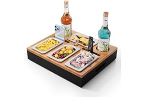 MIHOHO Couchbar, Sofa Organizer auf dem Beistelltische Couchtisch, Couchbar Holz als Bier Geschenke für Männer, Sofatablett Mit Zwei Snackschalen und Mehrere Lagerplätze (Vier Töpfe braun)
