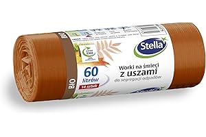 STELLA PACK Stella 035175 Lot de 14 sacs poubelle avec anses pour le tri sélectif bio | 60 l | Sacs poubelle pour les déchets ménagers et le bureau en film granulé LDPE épais, couleur : marron