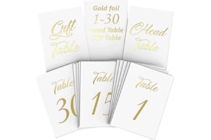 IRICUS Gold Table Numbers 1-30 for Wedding Reception - Gold Foil Table Number Cards 10x15 cm with Head & Gift Table - Restaurant Table Numbers - Wedding Numbers for Tables Card Stock Wedding Table Numbers
