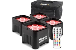 ‎BEAMZ BeamZ BBP94 Uplight LED Par Strahler, 4er Set mit Tasche, 4 x 10 Watt, Akku Bühnenbeleuchtung 4er Set für DJ Pult, Bühnenlicht, DMX-LAN, Partylicht Musikgesteuert, Bühnenequipment, Fernbedienung