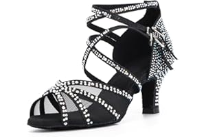 Syrads Zapatos de Baile Latino con pedrería para Mujer Salsa Tango Moderna Bachata Zapatos de Baile de Salón Suela Blanda 1057