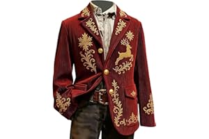 GENERIC Christmas Suit Men Corduroy Novelty Santa Claus Snowflake Embroidery Xmas Blazer Jackets Ugly Single-Breasted Notch Lapel Collar Dressy Tuxedo Coat Funny Dinner Party Festival Costume