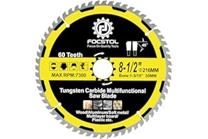216mm Wood Cutting Circular Saw Blade - FOCSTOL 60 Tooth TCT Cutting Blade with 30mm Arbor for Wood Plastic Aluminum Copper