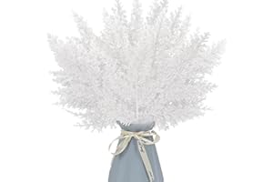 KUNJOCY Glitzer-Blätter, 31 cm, künstliche Blätter, Zweige für Weihnachtsbaum, glänzend, Weihnachtsbaumschmuck für Weihnachtsbaumdekoration, DIY-Vasenfüller, Blumenarrangement, Weiß, 12 Stück