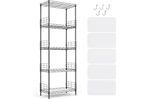 ‎LINSY HOME LINSY HOME Standregal mit 5 Regalböden, Metallregal, Gitterregal Metall, Vorratsregal Schwarz mit Abnehmbare Haken für Keller, Wohnzimmer, Büro, bis 225 kg Belastbar, 54 x 29 x 150cm H (Schwarz)