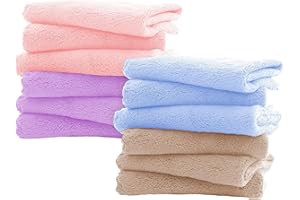 Pfimigh Lot de 12 Débarbouillettes pour Bébé, 30 x 30 CM Débarbouillettes en Molleton de Corail, Débarbouillette Extra Absorbante et Douce pour la Peau Sensible des Nourrissons