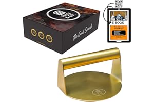 SMASH & CO. SMASH&CO - Prensa Smash Burger Gold Edition - Acero Inoxidable - Certificado UE Contacto con Alimentos - Color Dorado Exclusivo - Smasher Aplastador Redondo Hamburguesa