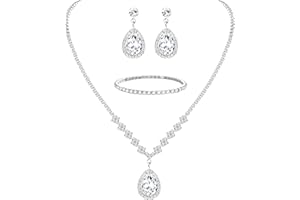 Diamday Elegante Sposa Gioielli Set per Donne Strass Collana Pendenti Sliver Orecchini a Goccia Bracciali Cristallo Sposa Damigella d'onore Gioielli Set Fidanzamento Prom Festa Matrimonio Gioielli