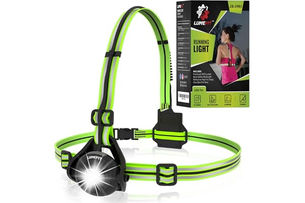 LUMEFIT Lampe Course à Pied - LED Sécurité Ultra Lumineuses et Bandes Réfléchissantes à 360° pour Jogging et Randonnée - Légère et Confortable - Batterie Longue Durée, Rechargeable Via USB