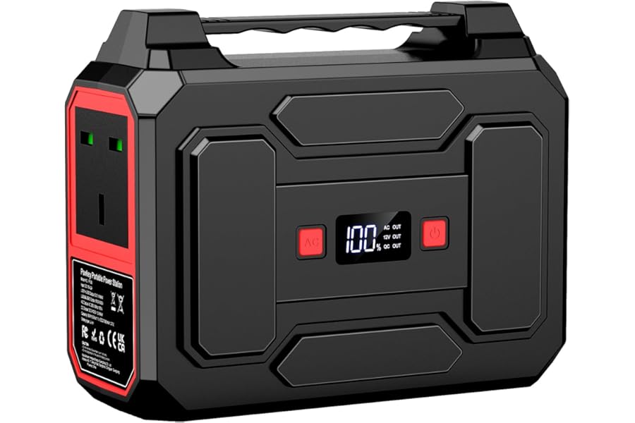Powkey 99Wh/ 27000mAh Portable Power Station,100W Camping Power Pack,Solar Generator with AC/DC/USB/Type- C Outlet for Outdoors Camping Travel Fishing Emergency Power Supply Red
