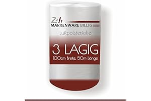 MARKENWARE BILLIG - Luftpolsterfolie 3 lagig, Verpackungsfolie 3-lagig, Luftpolster Rolle Blisterfolie Noppenfolie Polsterfolie Umzug 1m Knallfolie Polstermaterial Transparent (100cm x 50m)