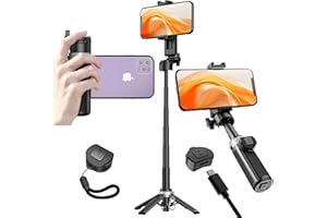 VYVIYON Mini-Selfie-Stick Stativ, 4-in-1 Tragbarer Selfie Stick Handyhalterung Stand mit Kabelloser-Fernbedienung, Kompakter Smartphone Stativ Kompatibel mit iPhone Samsung – Ideal für Vlog/Video/Travel