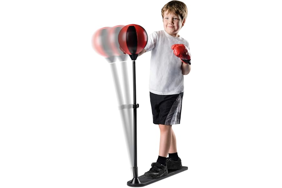 Toyrific Punch Bag with Gloves, Adjustable Boxing Set and Punching Ball, Freestanding for Kids Boys and Girls and Beginners