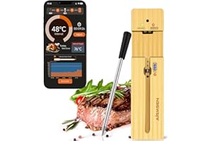 AIRMSEN Termometro per Carne, Wireless 110 m Bluetooth Termometro da Cucina Per Forno, Grigliate, Barbecue, Monitoraggio Remoto di Termometro Intelligente, App Compatibile con IOS/Android - FM212