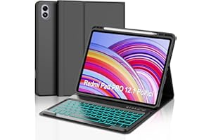 WAVATA Funda Teclado para Redmi Pad Pro 12.1 Pulgadas/Xiaomi Poco Pad 12.1'' - Español Ñ Teclado Inalámbrico Bluetooth para Redmi Pad Pro 12.1'', Retroiluminado, Negro