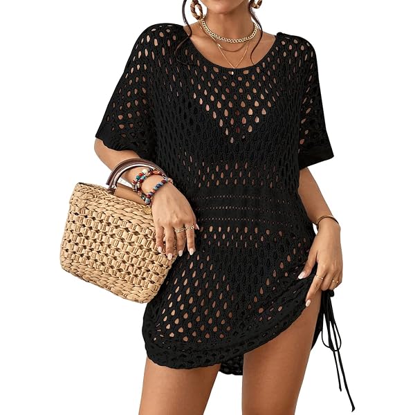 ZESICA Häkel-Bikini Cover Up Langarm – Durchsichtiges Mesh-Top Für Strand & Pool