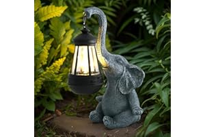 Umikk Figura decorativa de elefante con farol solar para jardín, 25,5 cm, estatua de elefante con luz solar, estatua de elefante para jardín, resistente a la intemperie, para mujeres, madres, esposas