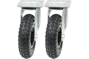 Parnells - 2 Roulettes Pneumatiques de 8 Pouces, 200x50 mm, Gonflées, Taille de la Plaque 140x110 mm, Centres des Trous 105x80 mm, Trou de Boulon 10 mm, Hauteur 230 mm, Poids Maximum 100 kg par Roues