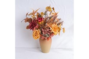 Yorkmills Artificial Rose with Vase, Autumn Flowers Bouquets, Fake Gerber Daisy Flowers Arrangement, Sunflowers in Vase Suitable Home, Office, Fall Decor, Table Centerpieces Decoration